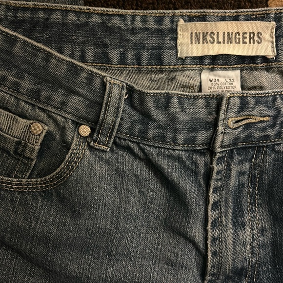 Blue Inkslingers Jeans Size 34 x 32 Straight leg Back Pocket design - Picture 4 of 5